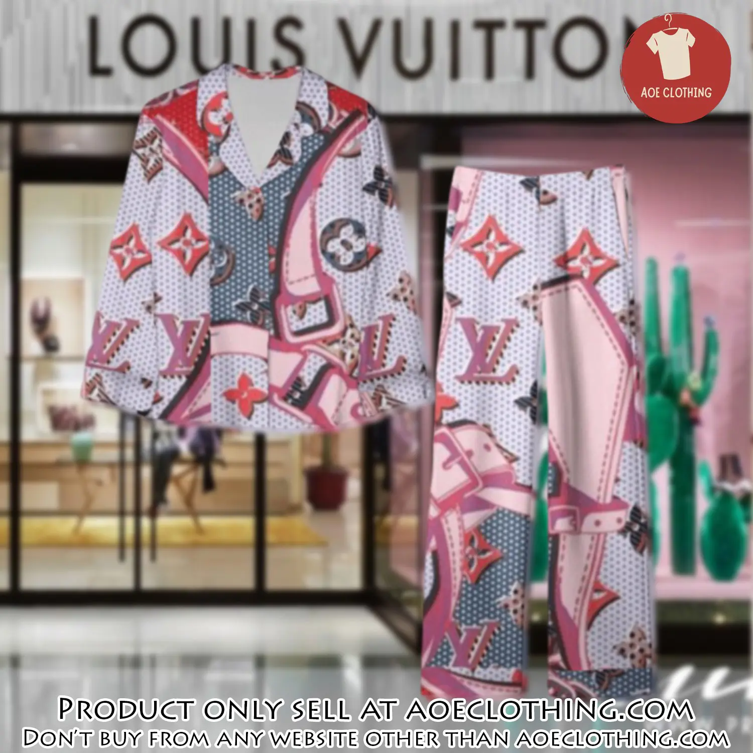 Trending luxury lv satin pajama set pjs1092 aoe2551890